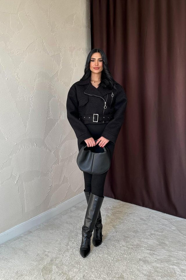 Gri Kuşgözü Kaşe Manto