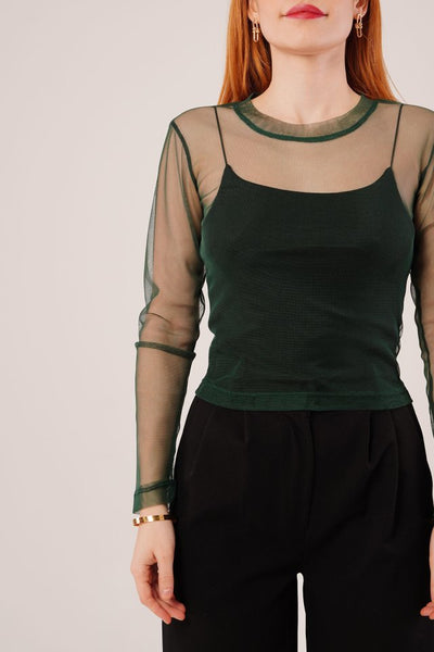 Transparan Gri Tül Basic Bluz