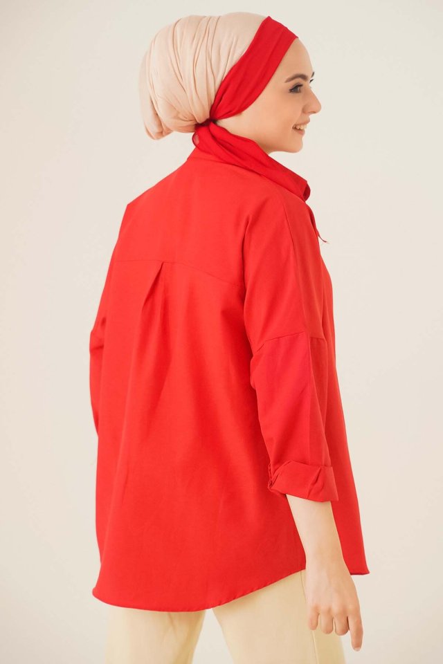 103901 Oversize Basic Tesettür Gömlek - Siyah
