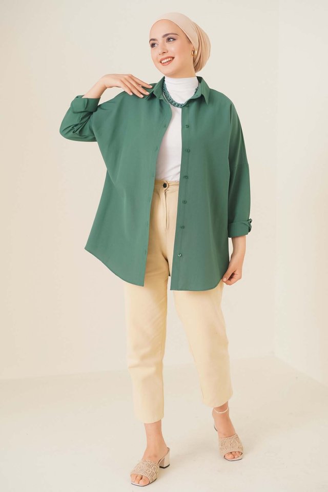 103901 Oversize Basic Tesettür Gömlek - Siyah