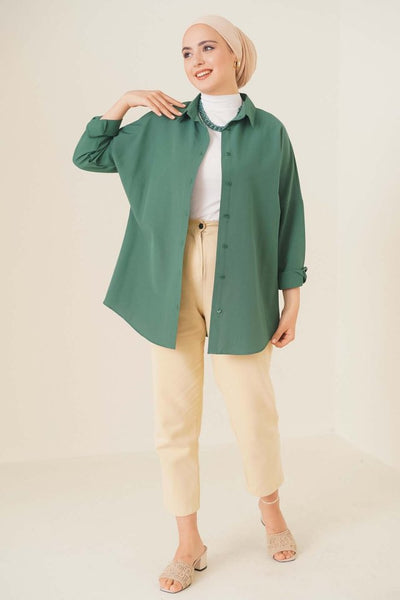 103901 Oversize Basic Tesettür Gömlek - Siyah