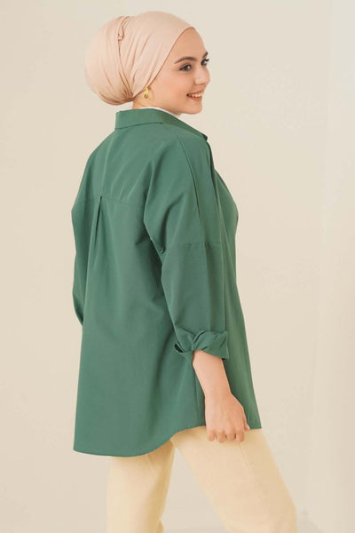 103901 Oversize Basic Tesettür Gömlek - Siyah