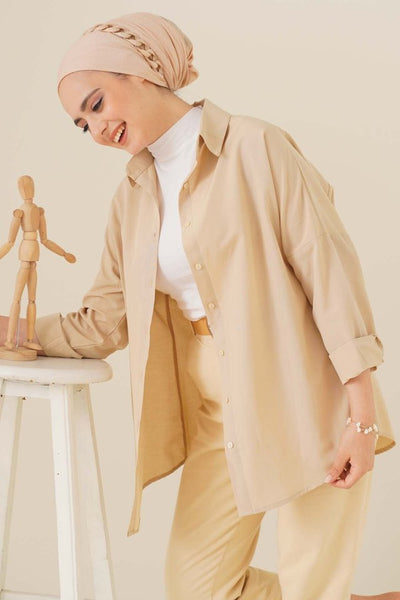 103901 Oversize Basic Tesettür Gömlek - Siyah