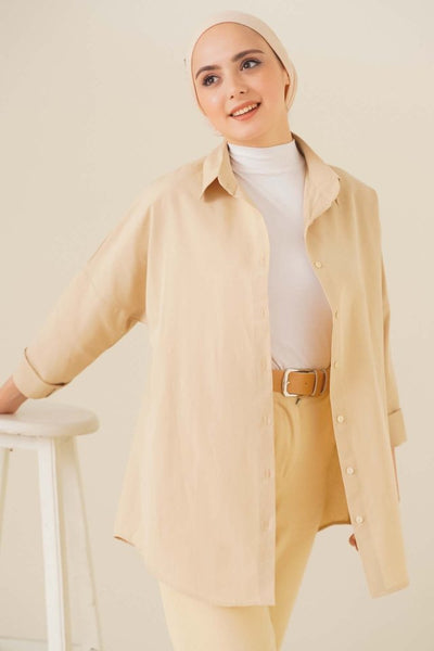 103901 Oversize Basic Tesettür Gömlek - Siyah