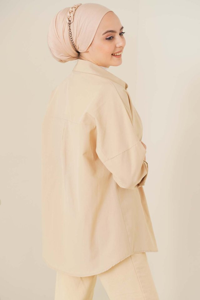 103901 Oversize Basic Tesettür Gömlek - Siyah