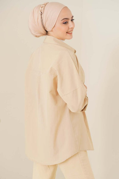103901 Oversize Basic Tesettür Gömlek - Siyah