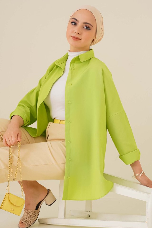 103901 Oversize Basic Tesettür Gömlek - Siyah