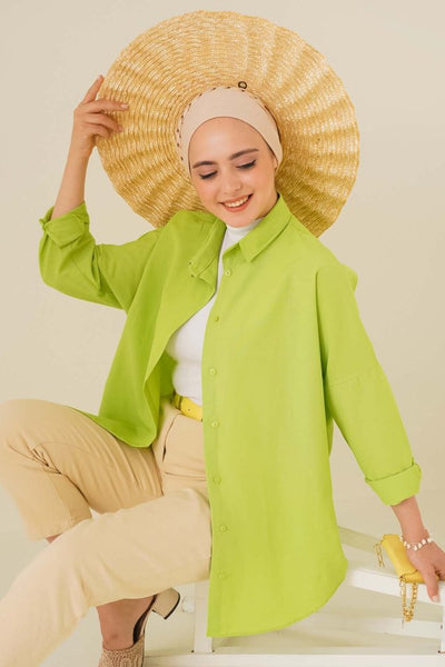 103901 Oversize Basic Tesettür Gömlek - Siyah