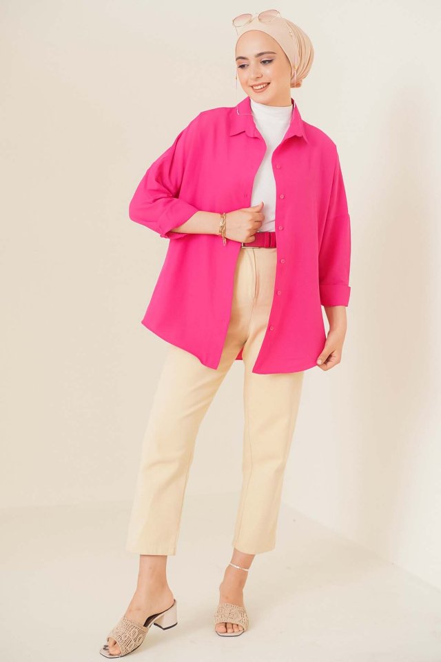 103901 Oversize Basic Tesettür Gömlek - Siyah