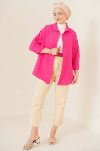 103901 Oversize Basic Tesettür Gömlek - Siyah