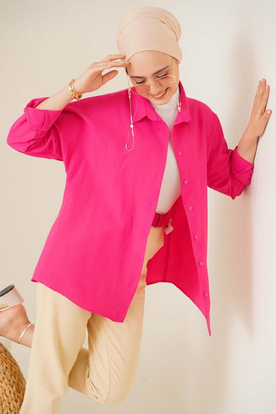 103901 Oversize Basic Tesettür Gömlek - Siyah