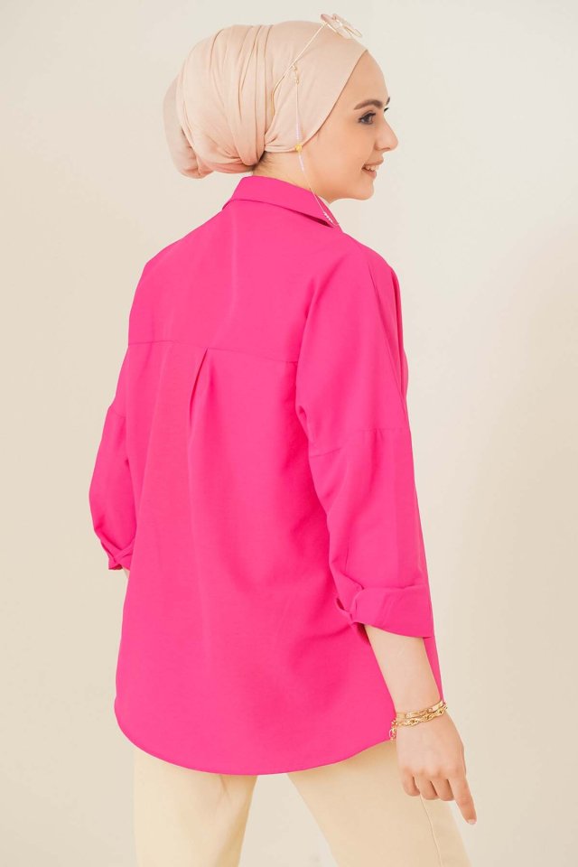 103901 Oversize Basic Tesettür Gömlek - Siyah