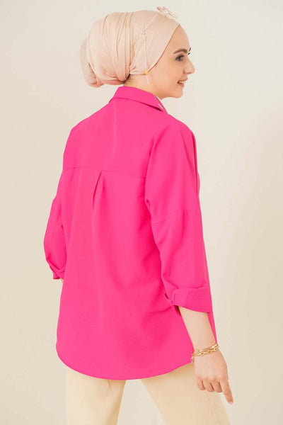 103901 Oversize Basic Tesettür Gömlek - Siyah