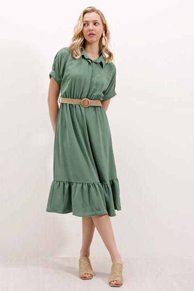 2292 Kemerli Elbise - Mint