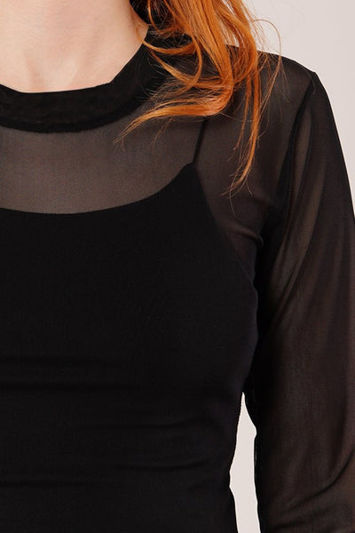 Transparan Gri Tül Basic Bluz